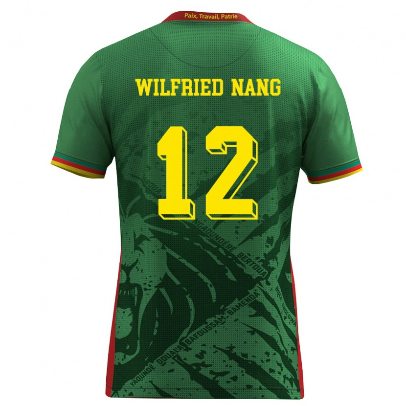 Danxen Mujer Camiseta Camerún Toni Wilfried Nang #12 Verde Amarillo Rojo 1ª Equipación 26-28 La Camisa