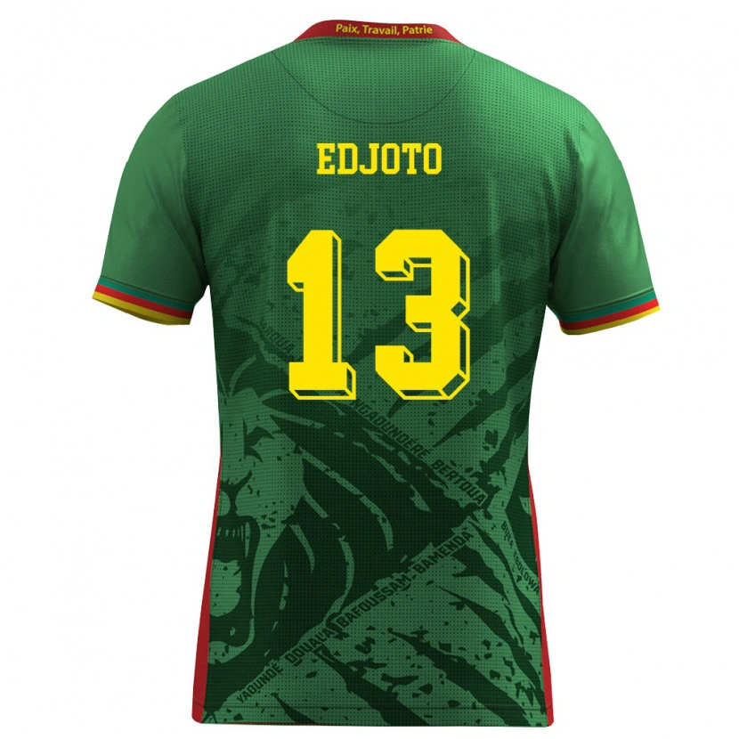 Danxen Mujer Camiseta Camerún Evan Edjoto #13 Verde Amarillo Rojo 1ª Equipación 26-28 La Camisa