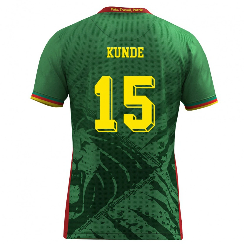 Danxen Mujer Camiseta Camerún Pierre Kunde Malong #15 Verde Amarillo Rojo 1ª Equipación 26-28 La Camisa