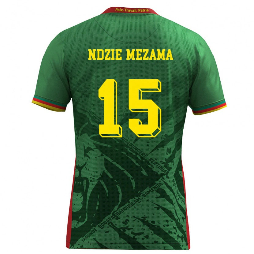 Danxen Mujer Camiseta Camerún Fabrice Ndzie Mezama #15 Verde Amarillo Rojo 1ª Equipación 26-28 La Camisa