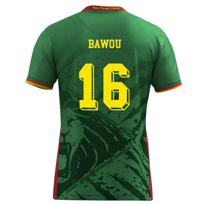 Danxen Mujer Camiseta Camerún Ange Bawou #16 Verde Amarillo Rojo 1ª Equipación 26-28 La Camisa