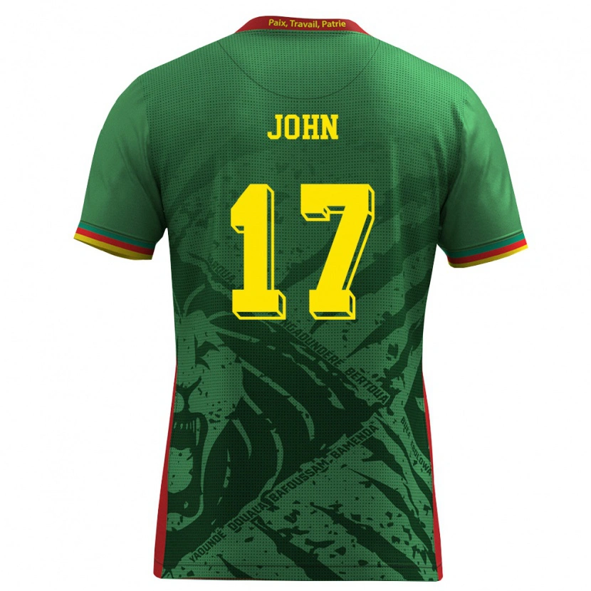 Danxen Mujer Camiseta Camerún Nchindo John #17 Verde Amarillo Rojo 1ª Equipación 26-28 La Camisa