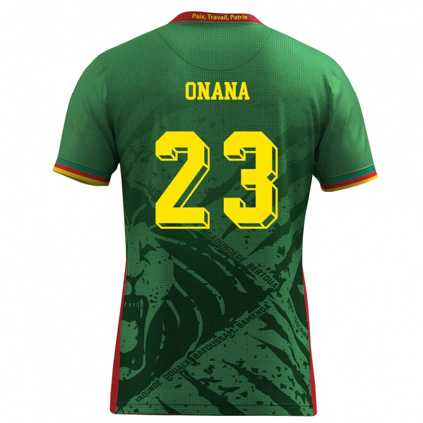 Danxen Mujer Camiseta Camerún Andre Onana #23 Verde Amarillo Rojo 1ª Equipación 26-28 La Camisa