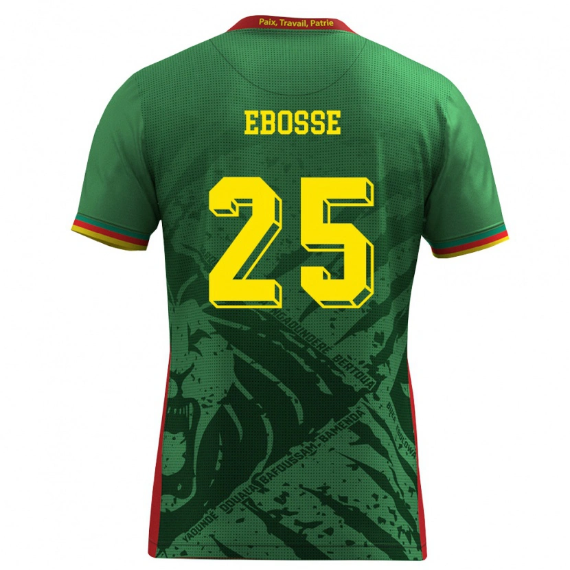 Danxen Mujer Camiseta Camerún Enzo Ebosse #25 Verde Amarillo Rojo 1ª Equipación 26-28 La Camisa