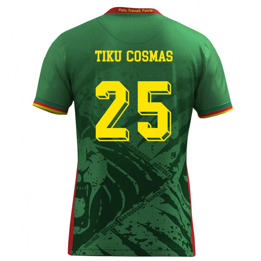 Danxen Mujer Camiseta Camerún Ayuck Tiku Cosmas #25 Verde Amarillo Rojo 1ª Equipación 26-28 La Camisa