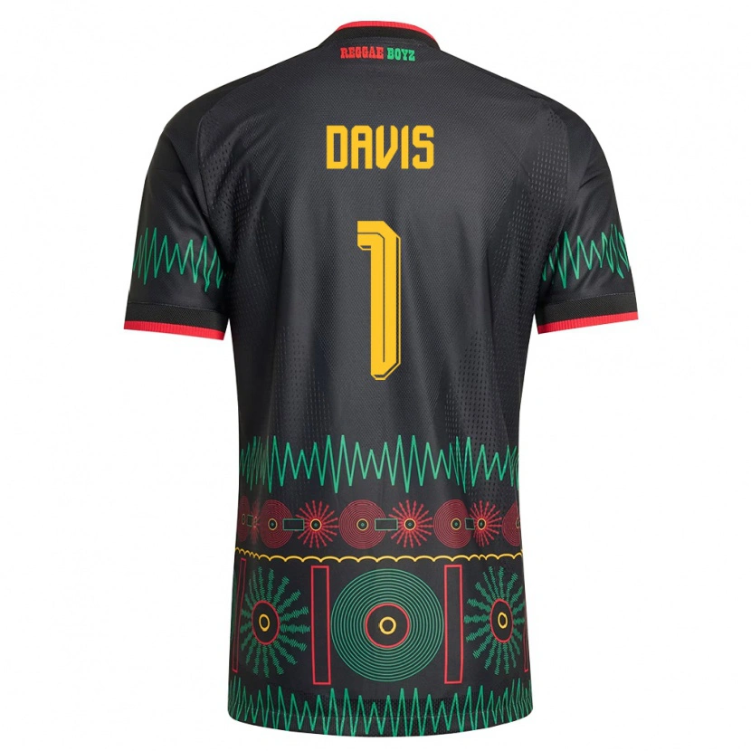 Danxen Mujer Camiseta Jamaica Shaquan Davis #1 Negro Rojo Amarillo 2ª Equipación 26-28 La Camisa