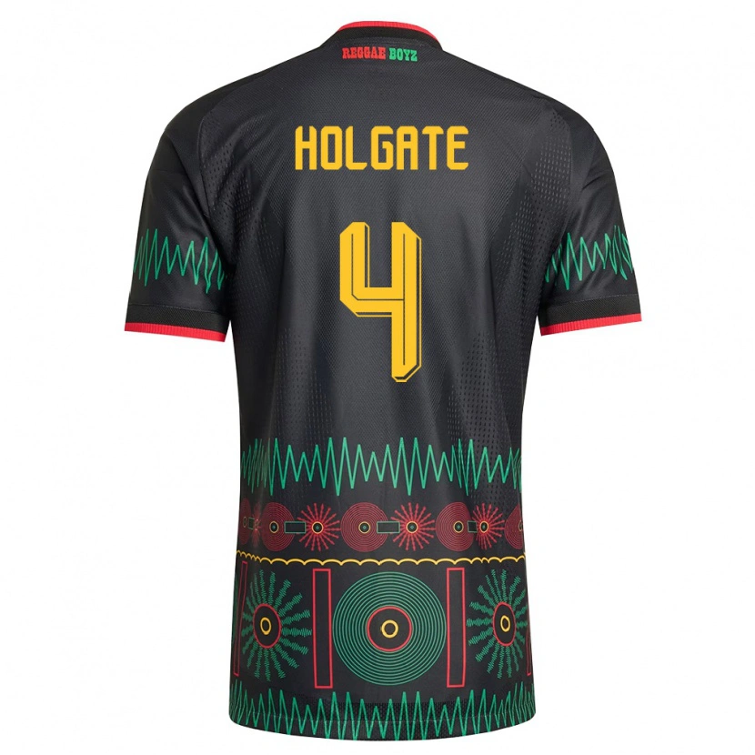 Danxen Mujer Camiseta Jamaica Mason Holgate #4 Negro Rojo Amarillo 2ª Equipación 26-28 La Camisa