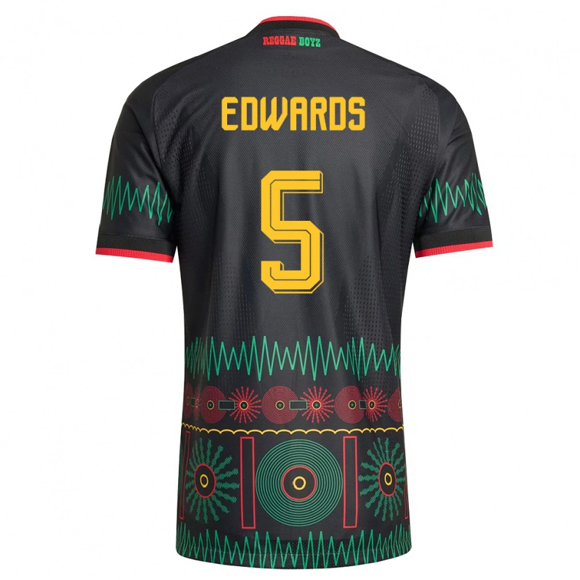 Danxen Mujer Camiseta Jamaica Jaeshawn Edwards #5 Negro Rojo Amarillo 2ª Equipación 26-28 La Camisa