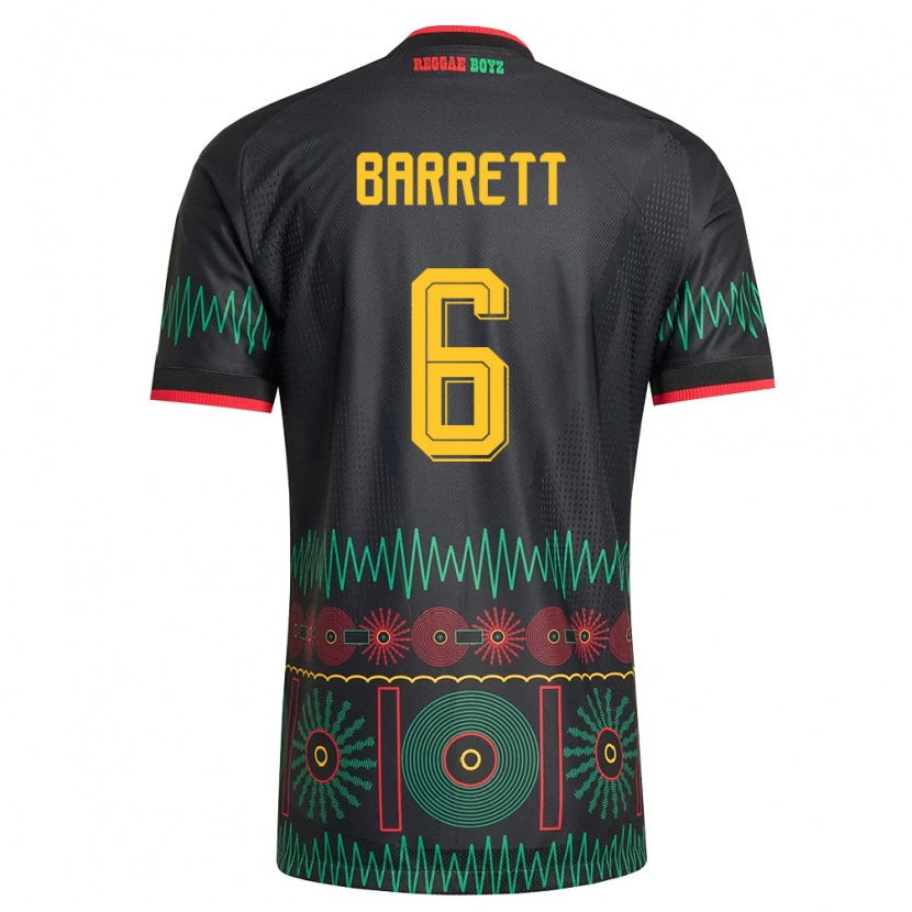 Danxen Mujer Camiseta Jamaica Ronaldo Barrett #6 Negro Rojo Amarillo 2ª Equipación 26-28 La Camisa