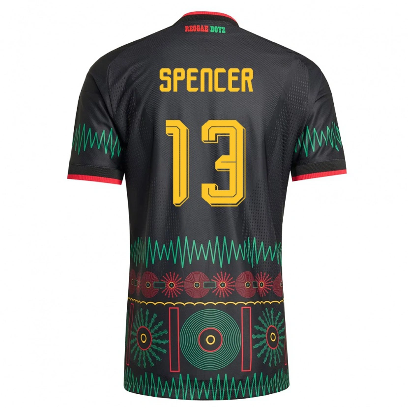Danxen Mujer Camiseta Jamaica Rebecca Spencer #13 Negro Rojo Amarillo 2ª Equipación 26-28 La Camisa