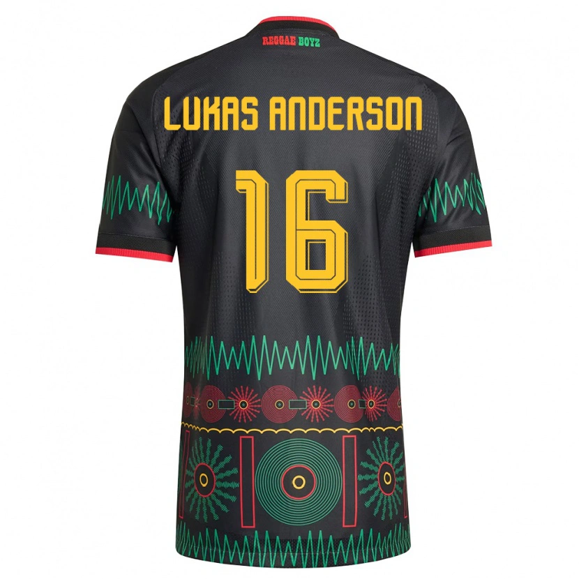 Danxen Mujer Camiseta Jamaica Lukas Anderson #16 Negro Rojo Amarillo 2ª Equipación 26-28 La Camisa