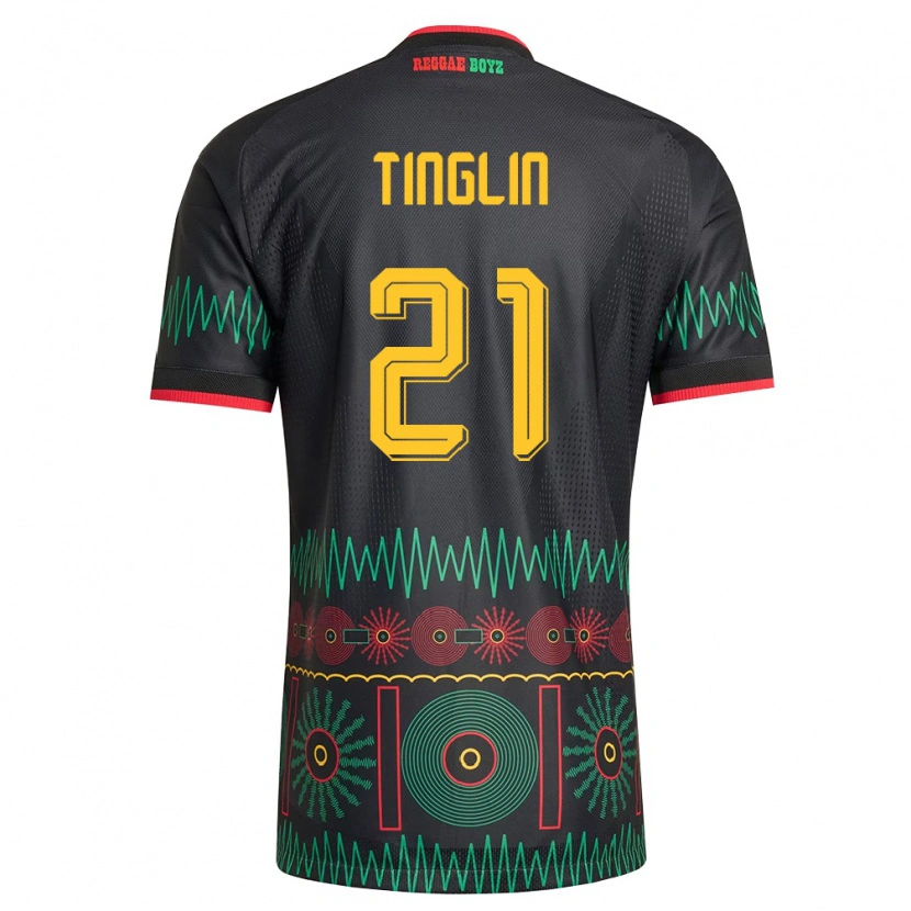 Danxen Mujer Camiseta Jamaica Carlyle Tinglin #21 Negro Rojo Amarillo 2ª Equipación 26-28 La Camisa