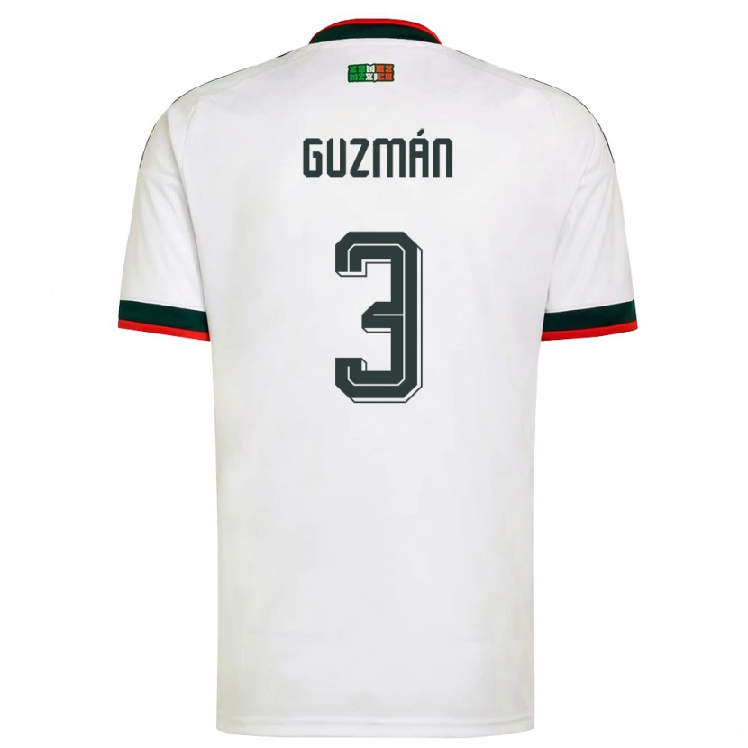 Danxen Mujer Camiseta México Victor Guzman #3 Blanco Borgoña Verde 2ª Equipación 26-28 La Camisa