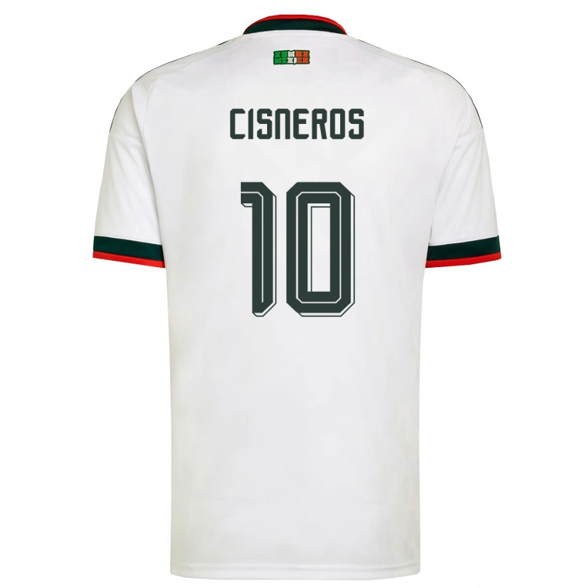 Danxen Mujer Camiseta México Santiago Cisneros #10 Blanco Borgoña Verde 2ª Equipación 26-28 La Camisa