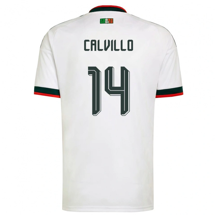 Danxen Mujer Camiseta México Carlos Calvillo #14 Blanco Borgoña Verde 2ª Equipación 26-28 La Camisa