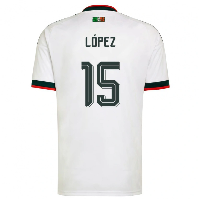 Danxen Mujer Camiseta México Everardo Lopez #15 Blanco Borgoña Verde 2ª Equipación 26-28 La Camisa