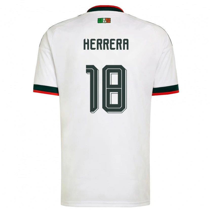 Danxen Mujer Camiseta México Ozziel Herrera #18 Blanco Borgoña Verde 2ª Equipación 26-28 La Camisa
