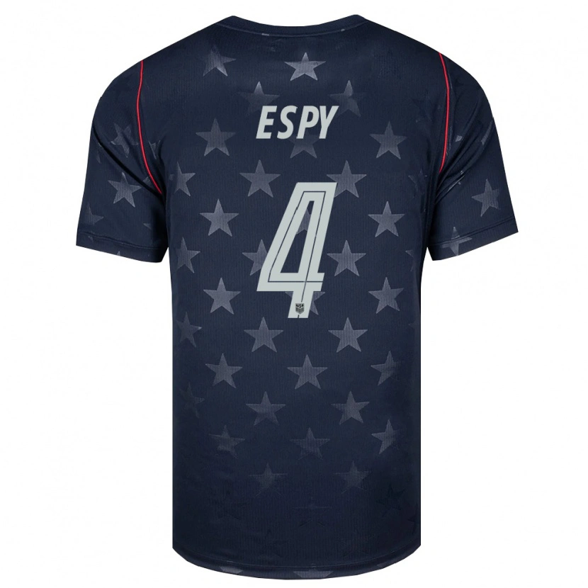 Danxen Mujer Camiseta Estados Unidos Tyson Espy #4 Negro Blanco Rojo 2ª Equipación 26-28 La Camisa