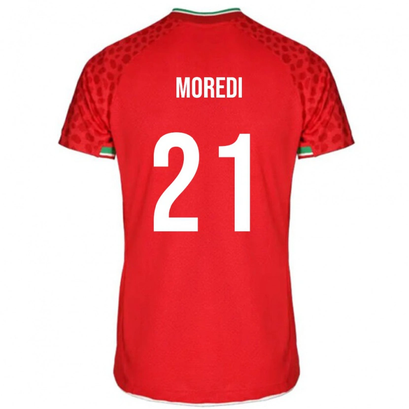 Danxen Mujer Camiseta Irán Abolfazl Moredi #21 Rojo Blanco 2ª Equipación 26-28 La Camisa