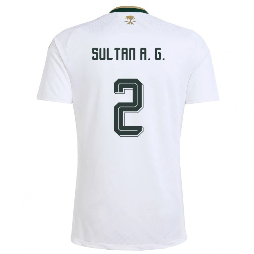 Danxen Mujer Camiseta Arabia Saudita Sultan Al-Ghannam #2 Blanco Verde Oro 2ª Equipación 26-28 La Camisa