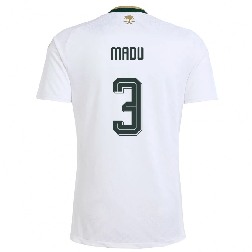 Danxen Mujer Camiseta Arabia Saudita Abdullah Madu #3 Blanco Verde Oro 2ª Equipación 26-28 La Camisa