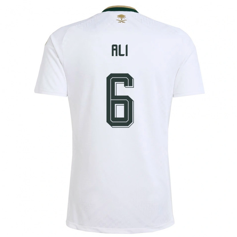 Danxen Mujer Camiseta Arabia Saudita Amjad Ali #6 Blanco Verde Oro 2ª Equipación 26-28 La Camisa