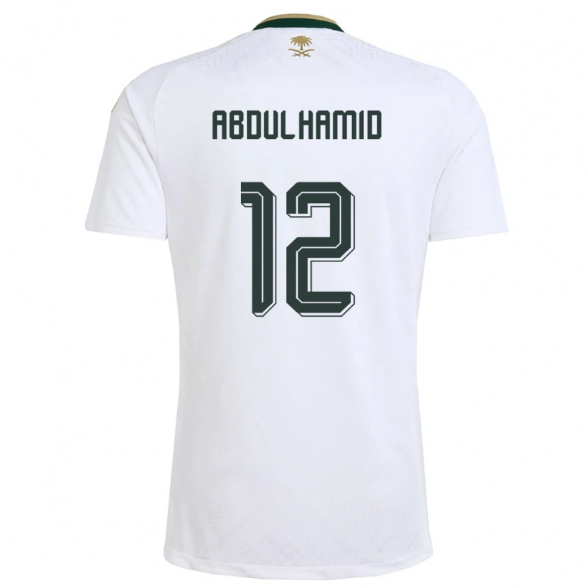 Danxen Mujer Camiseta Arabia Saudita Saud Abdulhamid #12 Blanco Verde Oro 2ª Equipación 26-28 La Camisa