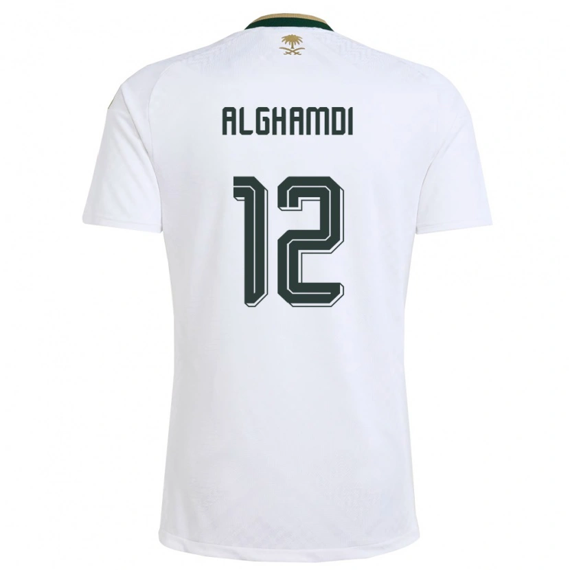 Danxen Mujer Camiseta Arabia Saudita Faisal Alghamdi #12 Blanco Verde Oro 2ª Equipación 26-28 La Camisa
