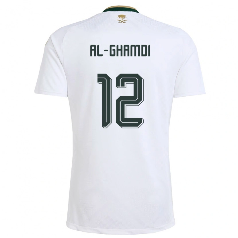 Danxen Mujer Camiseta Arabia Saudita Rayan Al-Ghamdi #12 Blanco Verde Oro 2ª Equipación 26-28 La Camisa