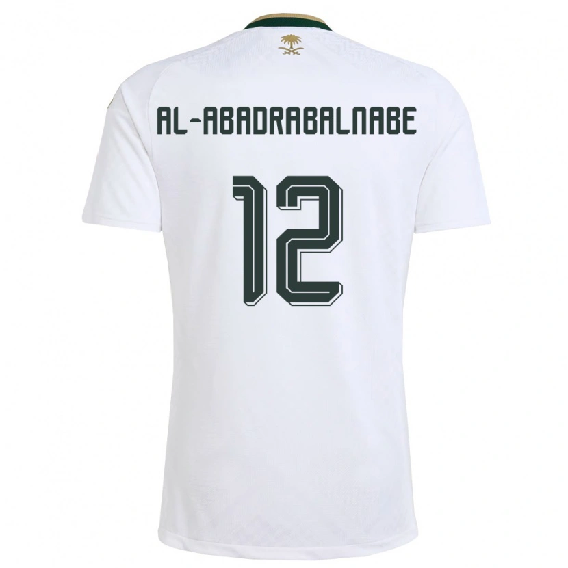 Danxen Mujer Camiseta Arabia Saudita Ahmed Musallam Al-Abadrabalnabe #12 Blanco Verde Oro 2ª Equipación 26-28 La Camisa