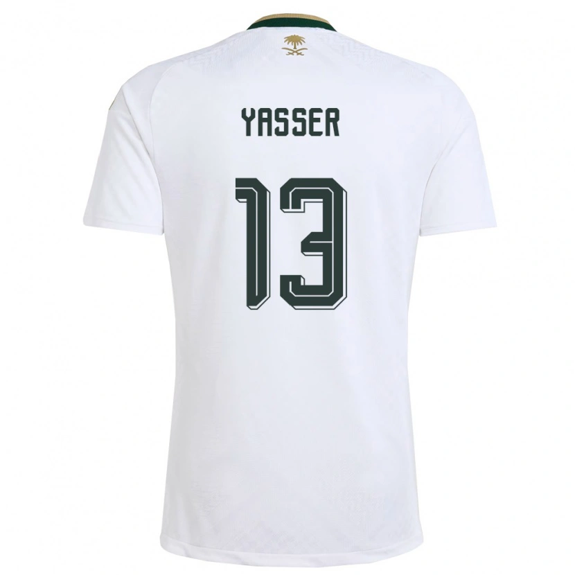 Danxen Mujer Camiseta Arabia Saudita Yasser Al-Shahrani #13 Blanco Verde Oro 2ª Equipación 26-28 La Camisa