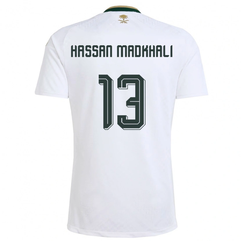 Danxen Mujer Camiseta Arabia Saudita Mohammed Hassan Madkhali #13 Blanco Verde Oro 2ª Equipación 26-28 La Camisa