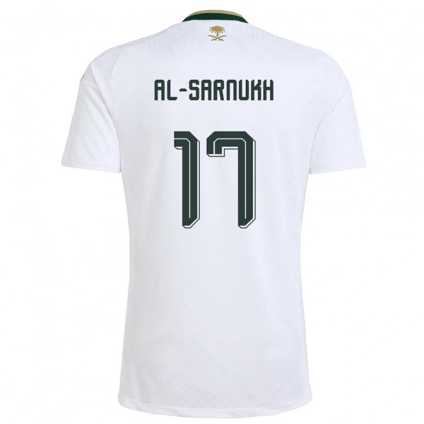Danxen Mujer Camiseta Arabia Saudita Mohamed Al-Sarnukh #17 Blanco Verde Oro 2ª Equipación 26-28 La Camisa