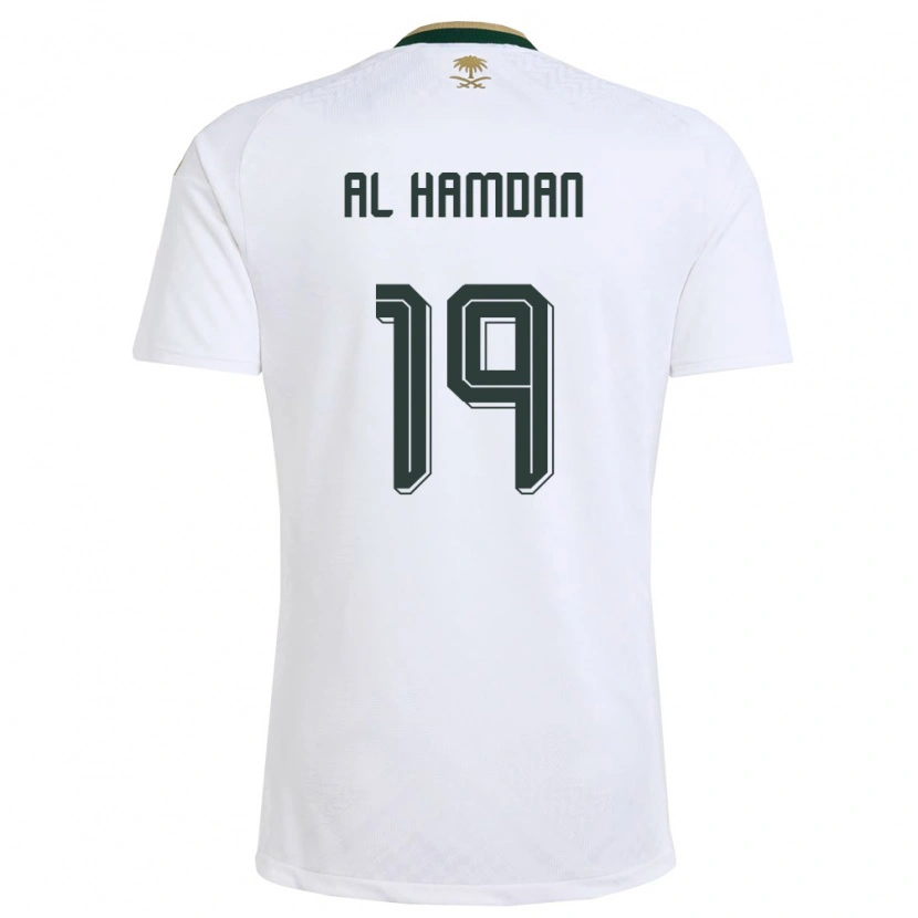 Danxen Mujer Camiseta Arabia Saudita Abdullah Al-Hamdan #19 Blanco Verde Oro 2ª Equipación 26-28 La Camisa