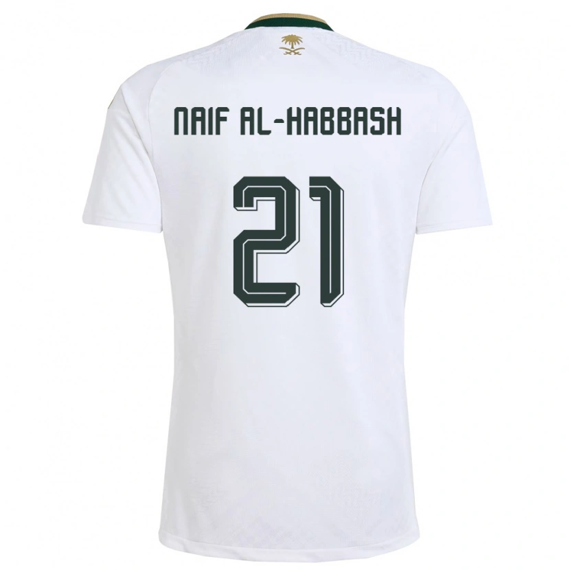 Danxen Mujer Camiseta Arabia Saudita Azzam Naif Al-Habbash #21 Blanco Verde Oro 2ª Equipación 26-28 La Camisa