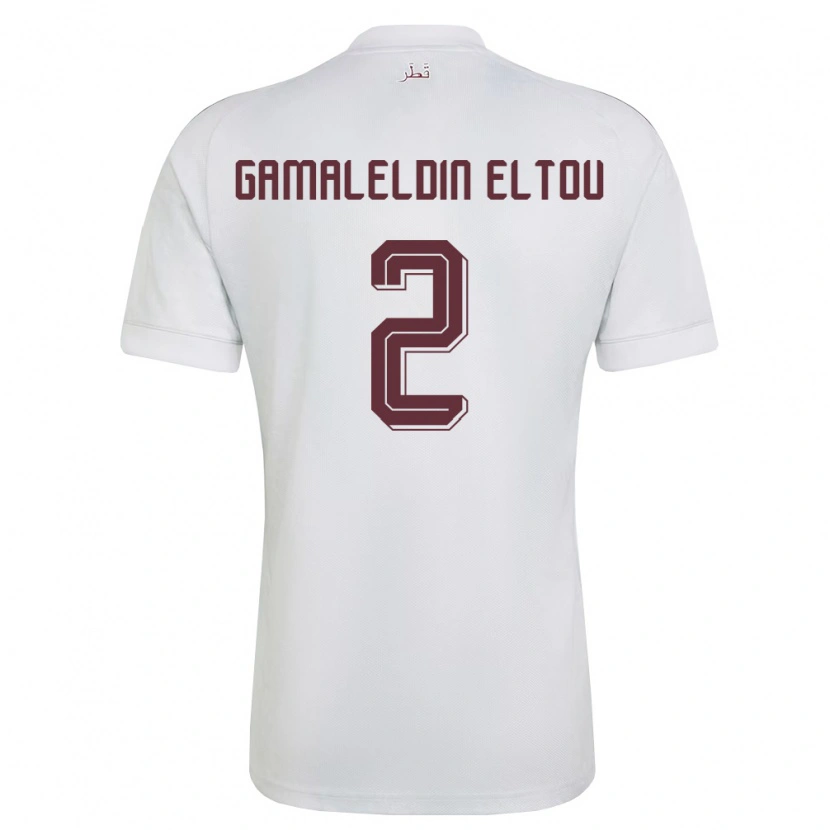 Danxen Mujer Camiseta Catar Ghassan Gamaleldin Eltou #2 Blanco Borgoña 2ª Equipación 26-28 La Camisa