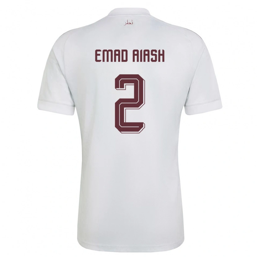 Danxen Mujer Camiseta Catar Mohamed Emad Aiash #2 Blanco Borgoña 2ª Equipación 26-28 La Camisa