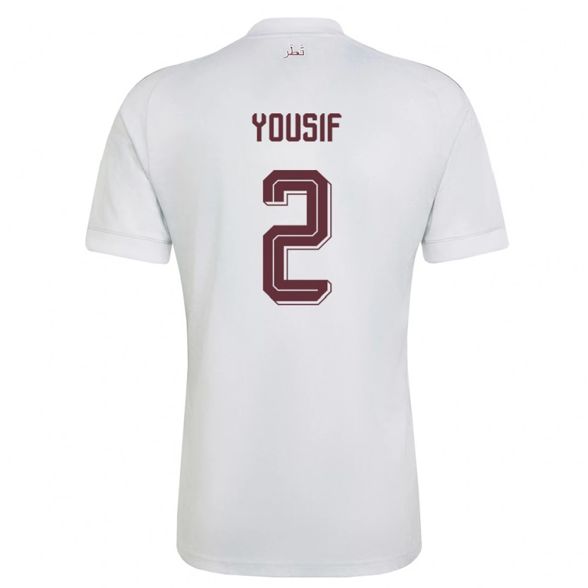 Danxen Mujer Camiseta Catar Abdalla Yousif #2 Blanco Borgoña 2ª Equipación 26-28 La Camisa