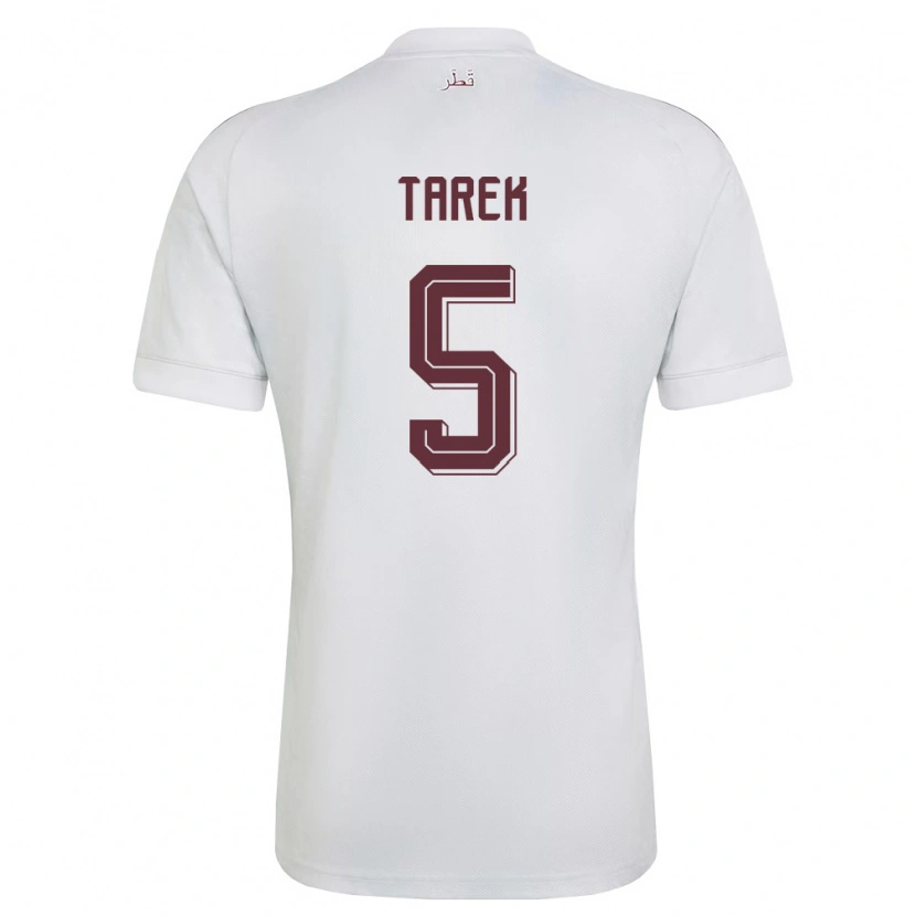 Danxen Mujer Camiseta Catar Tarek Salman #5 Blanco Borgoña 2ª Equipación 26-28 La Camisa