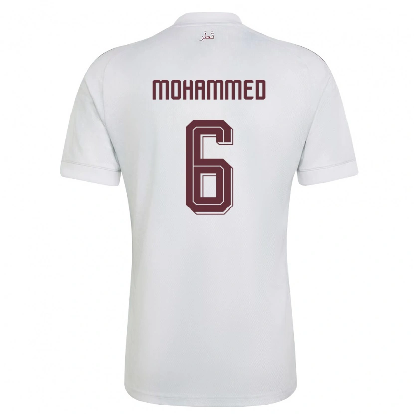 Danxen Mujer Camiseta Catar Abdulaziz Mohammed #6 Blanco Borgoña 2ª Equipación 26-28 La Camisa