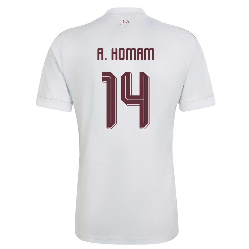 Danxen Mujer Camiseta Catar Homam Ahmed #14 Blanco Borgoña 2ª Equipación 26-28 La Camisa
