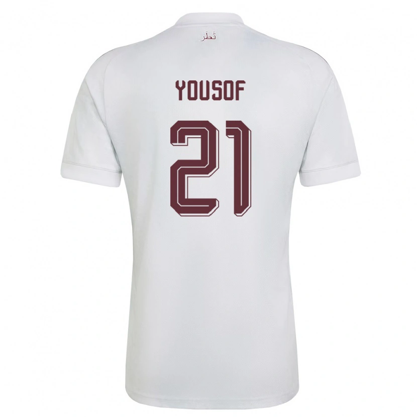 Danxen Mujer Camiseta Catar Yousof Hassan #21 Blanco Borgoña 2ª Equipación 26-28 La Camisa
