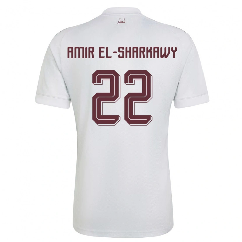 Danxen Mujer Camiseta Catar Galal Amir El-Sharkawy #22 Blanco Borgoña 2ª Equipación 26-28 La Camisa