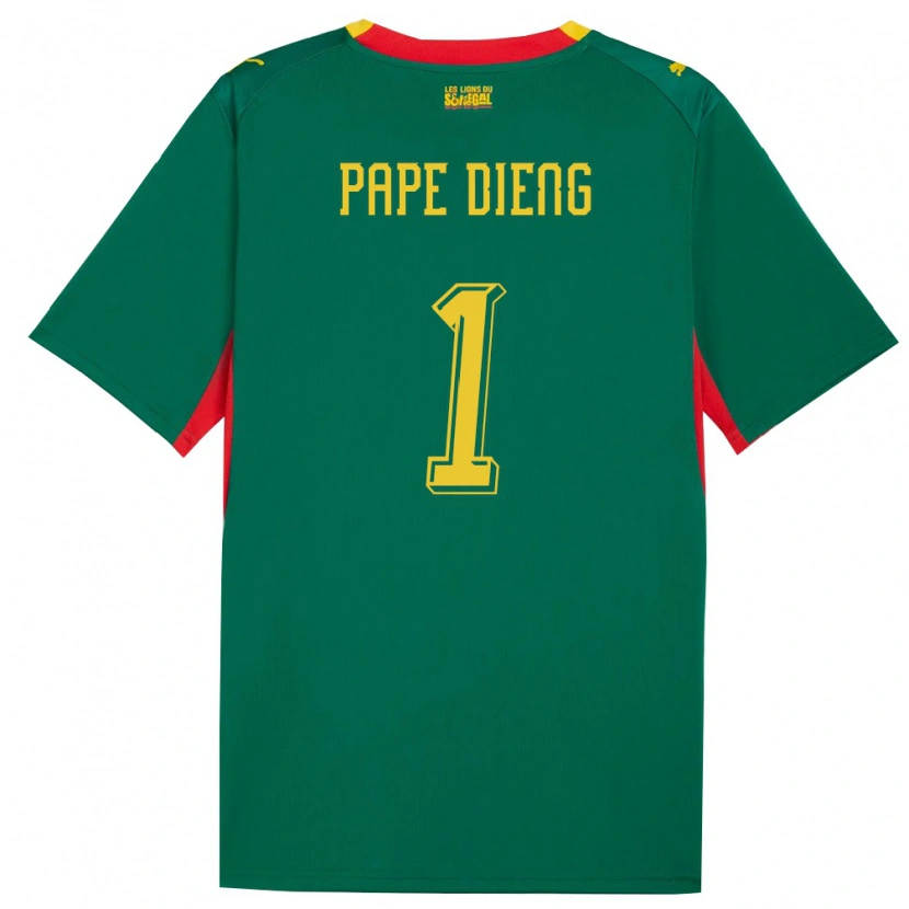 Danxen Mujer Camiseta Senegal Pape Dieng #1 Verde Amarillo Rojo 2ª Equipación 26-28 La Camisa