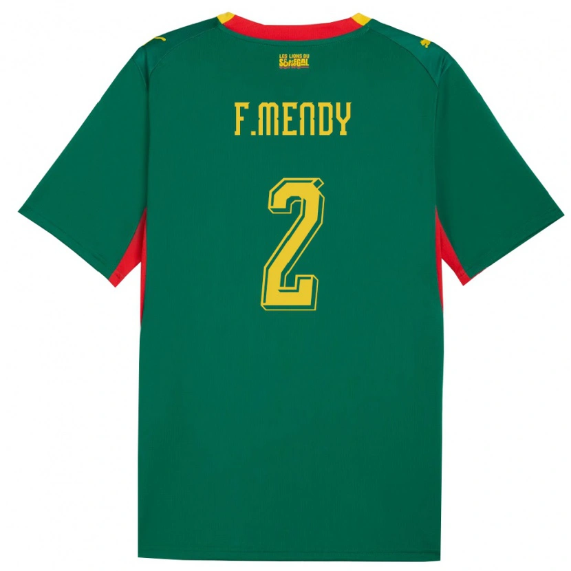 Danxen Mujer Camiseta Senegal Formose Mendy #2 Verde Amarillo Rojo 2ª Equipación 26-28 La Camisa