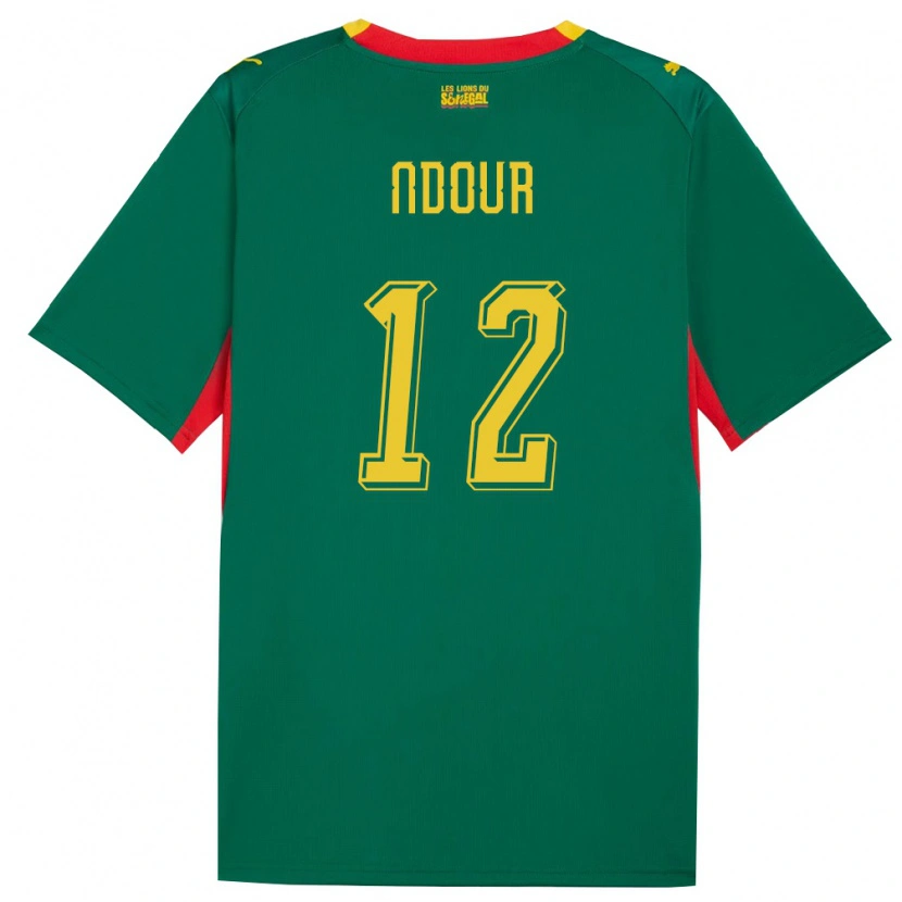 Danxen Mujer Camiseta Senegal Hyppolite Ndour #12 Verde Amarillo Rojo 2ª Equipación 26-28 La Camisa