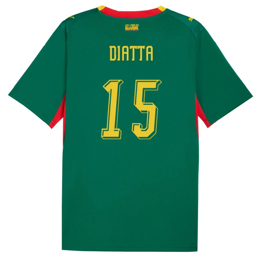 Danxen Mujer Camiseta Senegal Krépin Diatta #15 Verde Amarillo Rojo 2ª Equipación 26-28 La Camisa