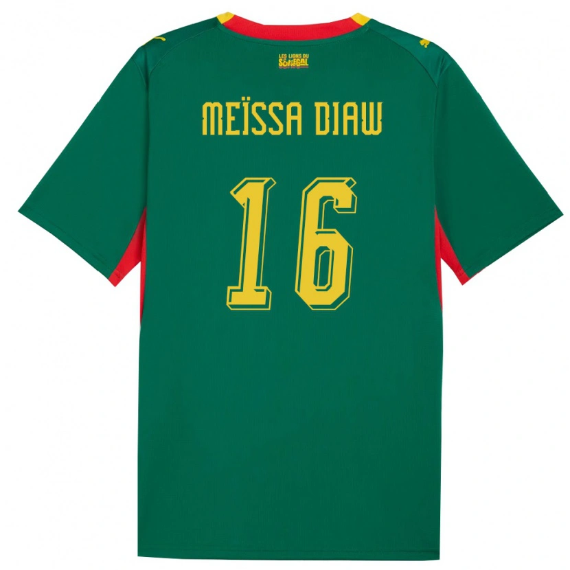Danxen Mujer Camiseta Senegal Ndeye Meissa Diaw #16 Verde Amarillo Rojo 2ª Equipación 26-28 La Camisa