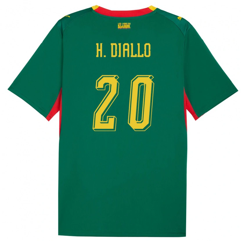 Danxen Mujer Camiseta Senegal Habib Diallo #20 Verde Amarillo Rojo 2ª Equipación 26-28 La Camisa