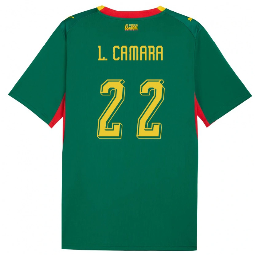 Danxen Mujer Camiseta Senegal Mamadou Lamine Camara #22 Verde Amarillo Rojo 2ª Equipación 26-28 La Camisa
